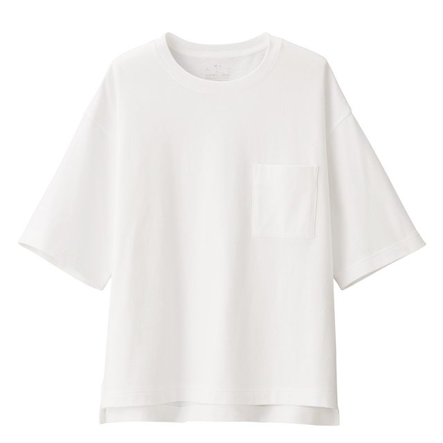 太番手天竺編みクルーネックワイドＴシャツ（五分袖）