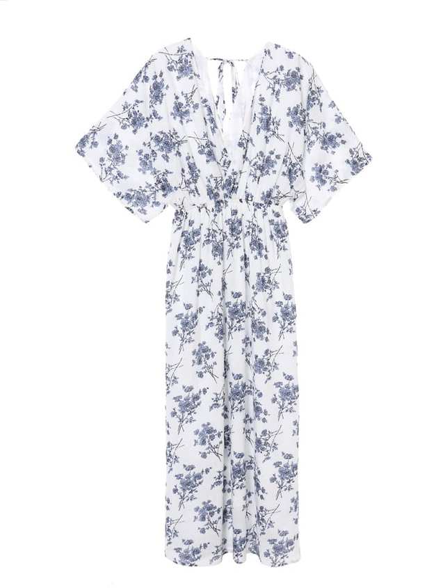 バックシャンカシュクールフラワーワンピース