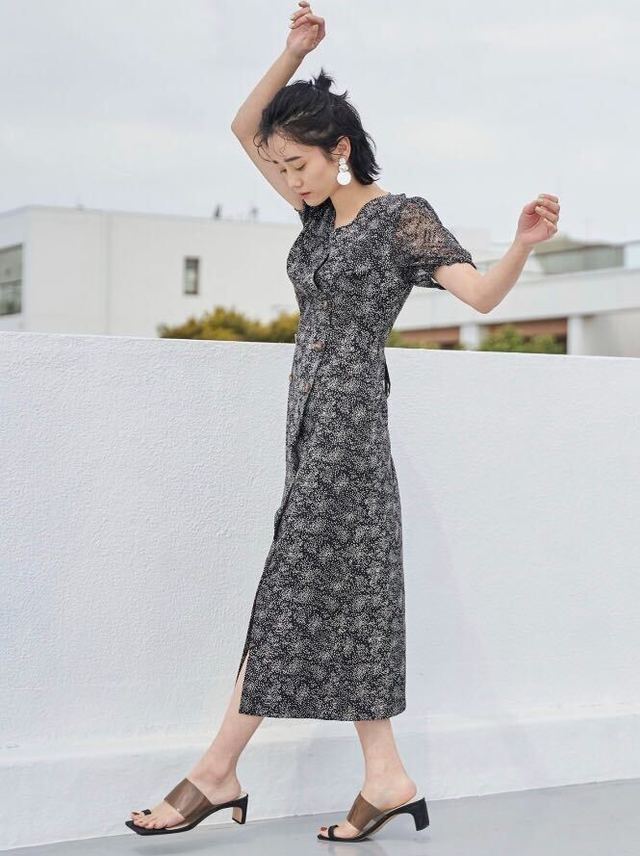 シアースリーブランダムドットワンピース