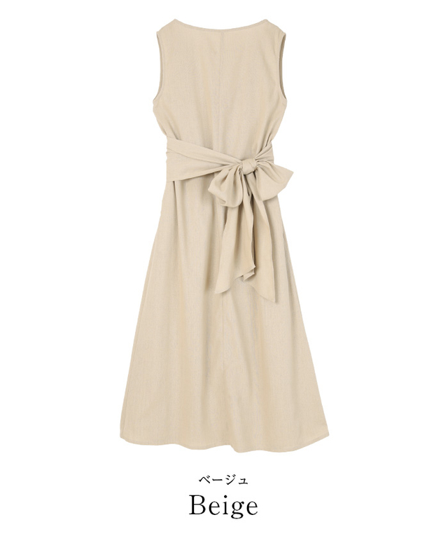 麻混バックシャンノースリーブワンピース