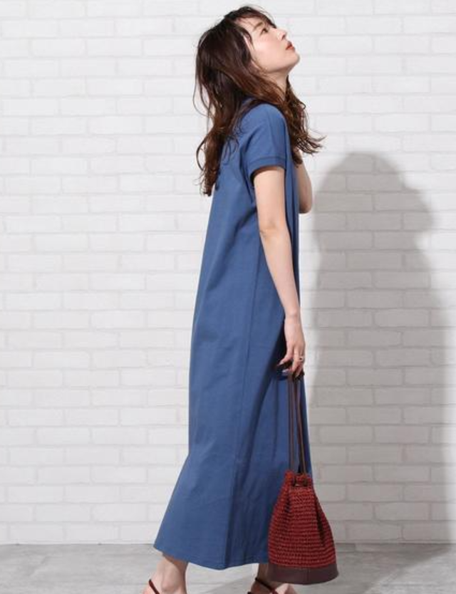 USAコットンハイネックロングワンピース