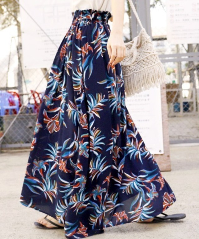 長さ選べるボタニカル柄フレアロングスカート（LONG）