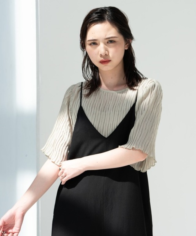 シフォン楊柳ハーフスリーブブラウス