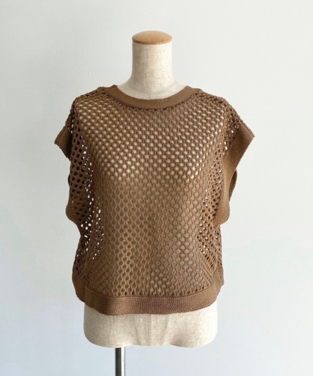 麻フィッシュネットシアーベストトップス