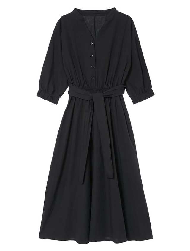 リネンライクフレアロングワンピース