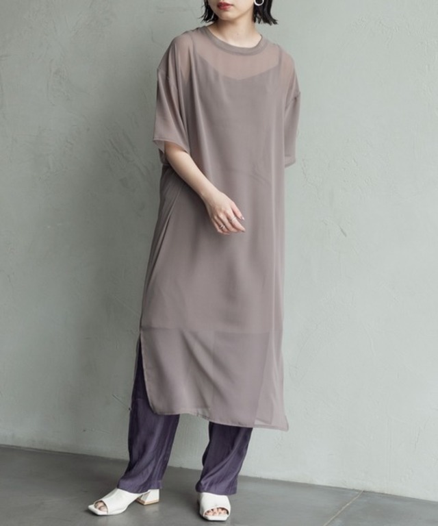ハーフスリーブシアーワンピース