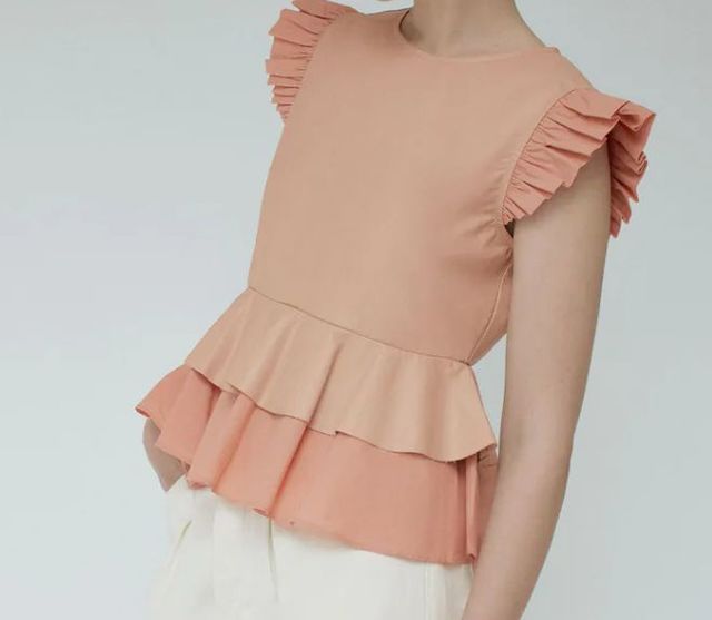 マッチングレザー風生地ブラウス