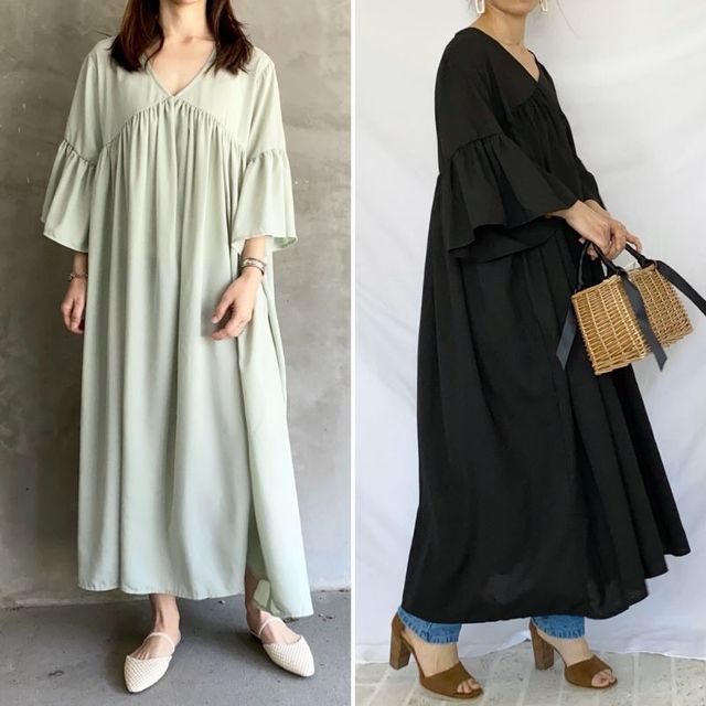 ボリュームギャザー フレア ワンピース