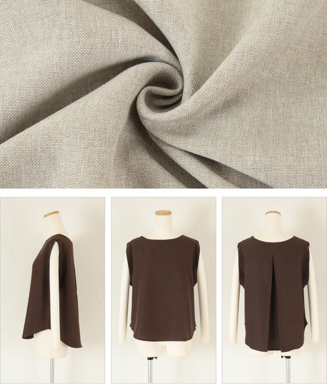 リネンライク裾スリットブラウスプルオーバー