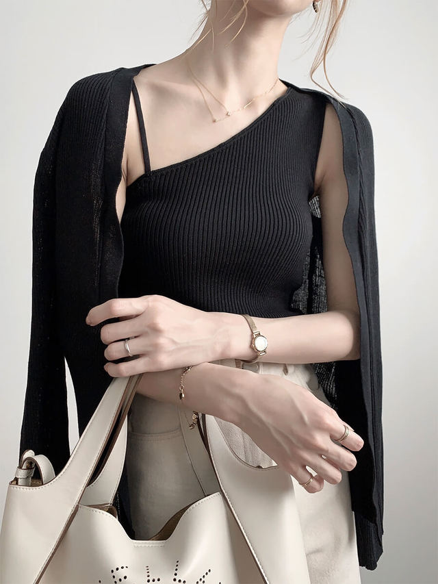 アシンメトリーリブニットタンク