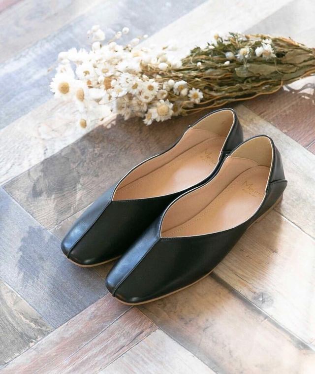 足首細見え 脚長効果もある 2WAY スクエアトゥ バブーシュ