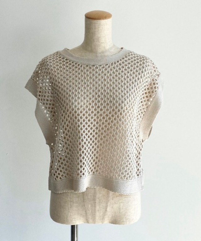 麻フィッシュネットシアーベストトップス
