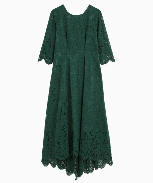 総レース七分袖イレヘムロングワンピース