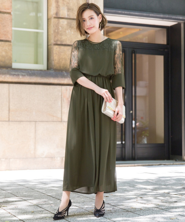 レース切替ワイドパンツドレス