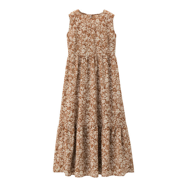 フラワープリントギャザーワンピース(ノースリーブ)