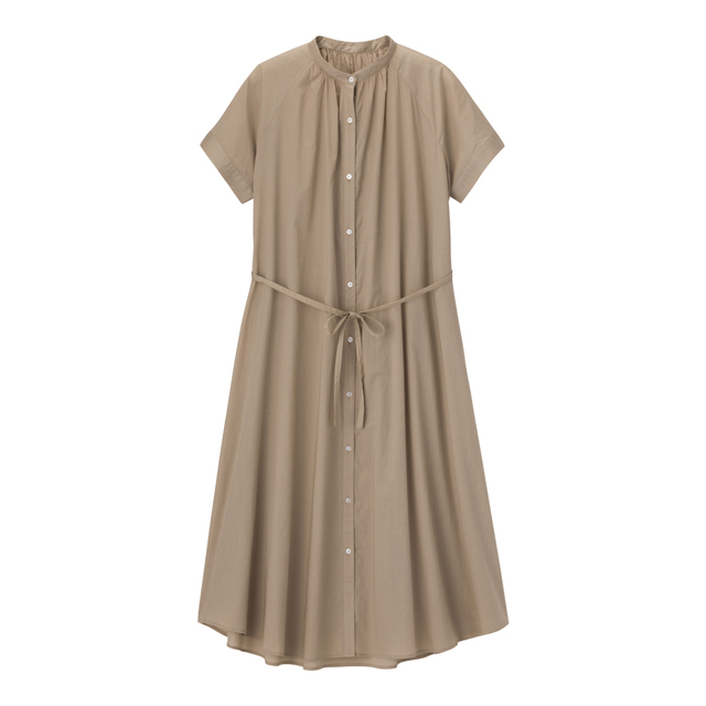 バンドカラーギャザーワンピース(半袖)