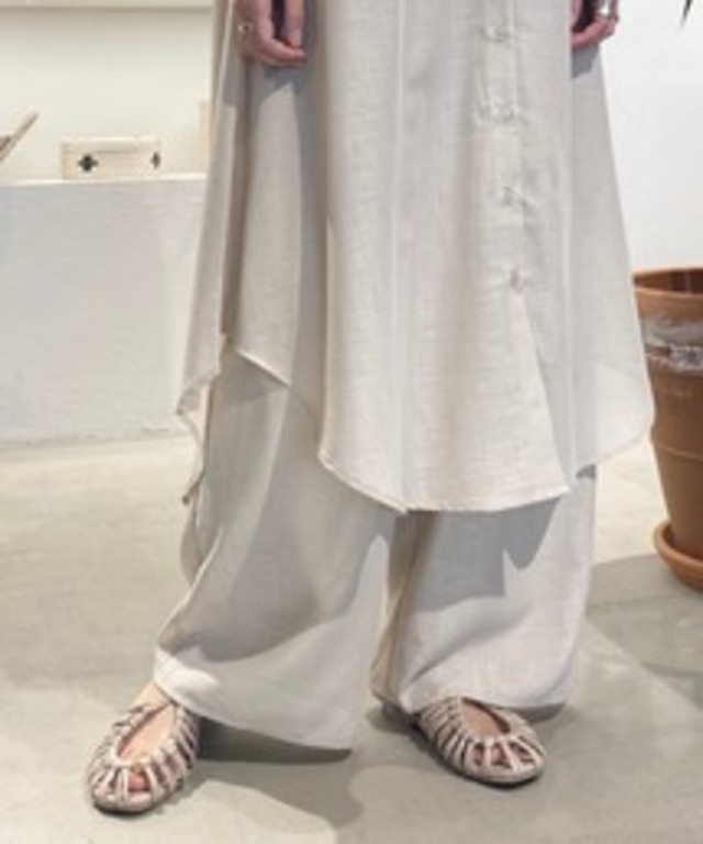 【セットアップ：パンツ】スラブジョーゼットロングワイドパンツ/ウエストゴム