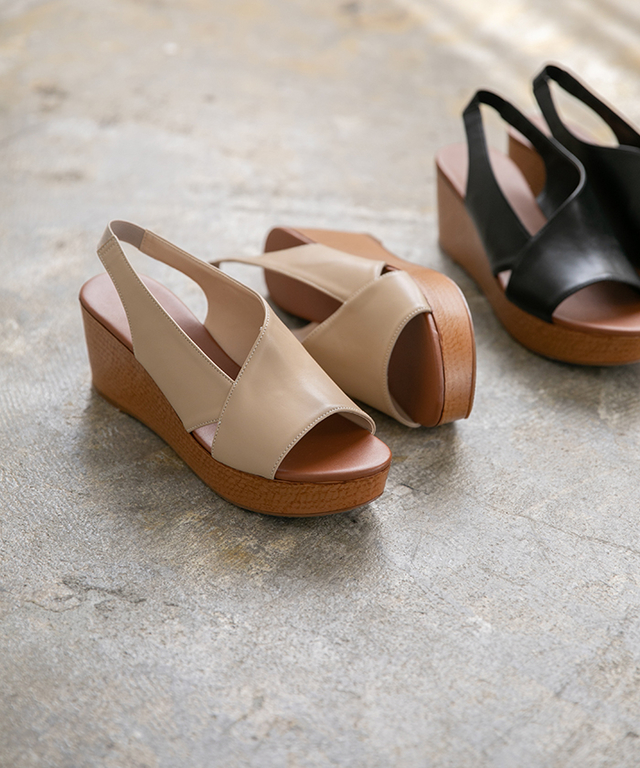 アシンメトリーデザインウェッジソールサンダル