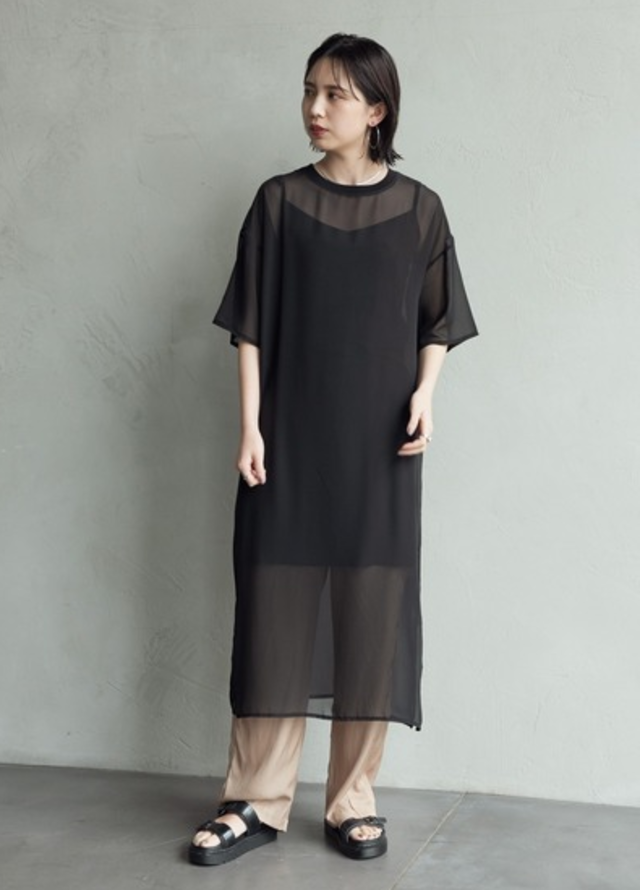 ハーフスリーブシアーワンピース