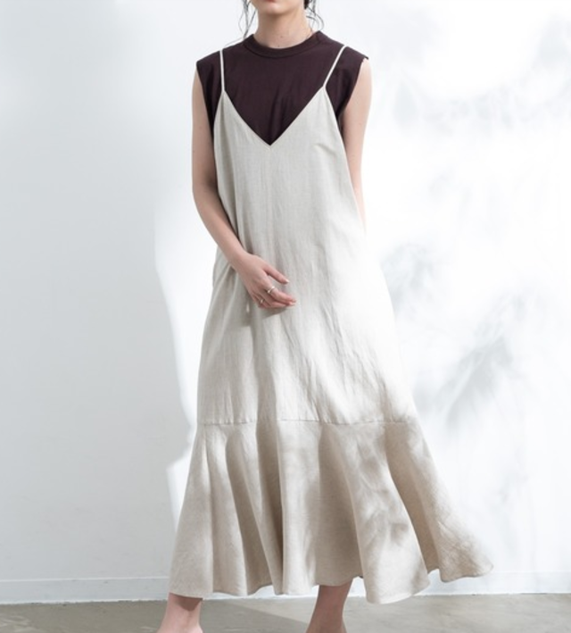 ウォッシャブルリネンブレンドキャミワンピース
