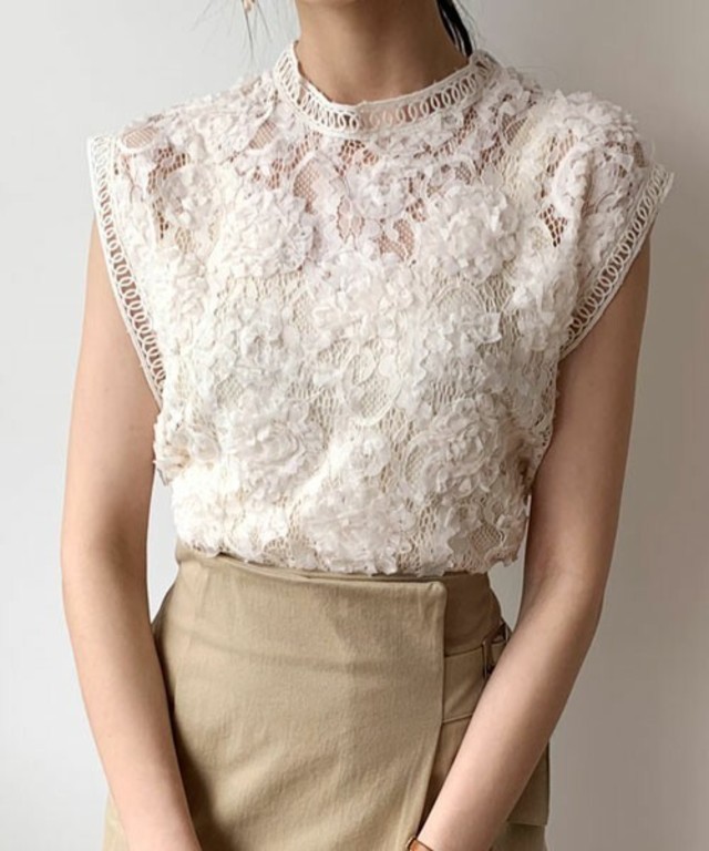 テクスチャーレースブラウス