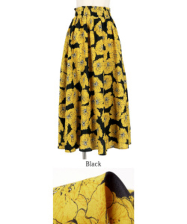 レトロ花柄フレアロングスカート