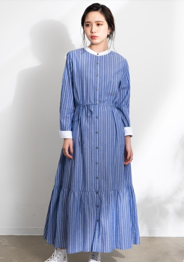 コットンローンクレリックロングシャツワンピース