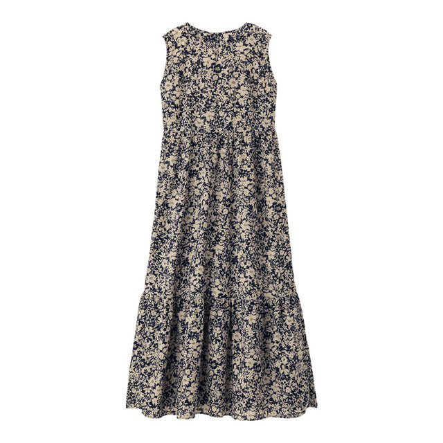 フラワープリントギャザーワンピース(ノースリーブ)