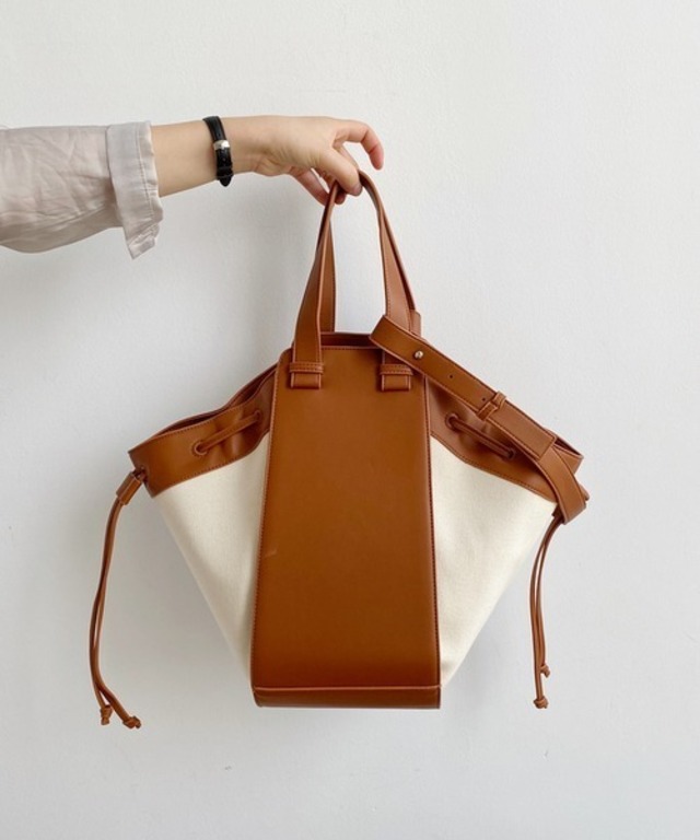 キャンバス×レザー 大容量 2way バッグ