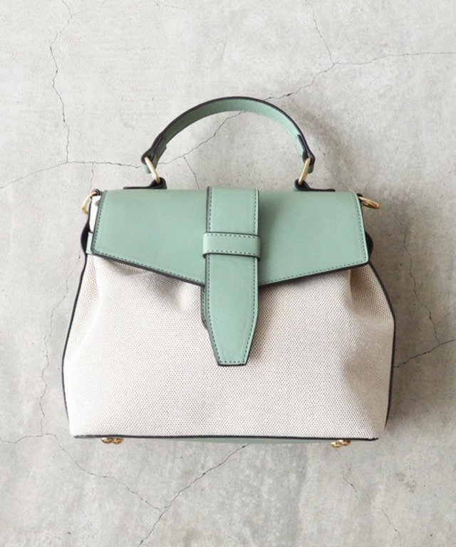 キャンバスコンビベルトフラップ2WAYショルダーハンドバッグ