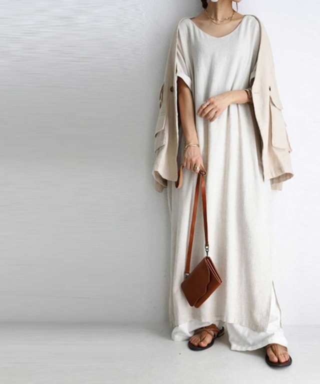 リネン混ロングワンピ