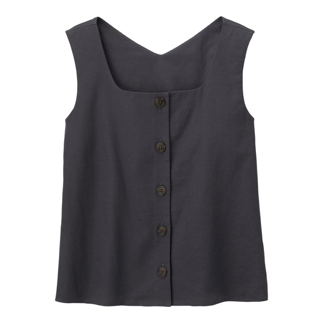 リネンブレンドフロントボタンブラウス(ノースリーブ)