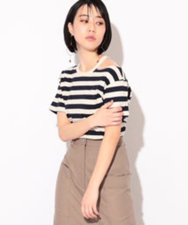 【WEB限定】BeAMS DOT / オープンショルダー クルーネックTシャツ