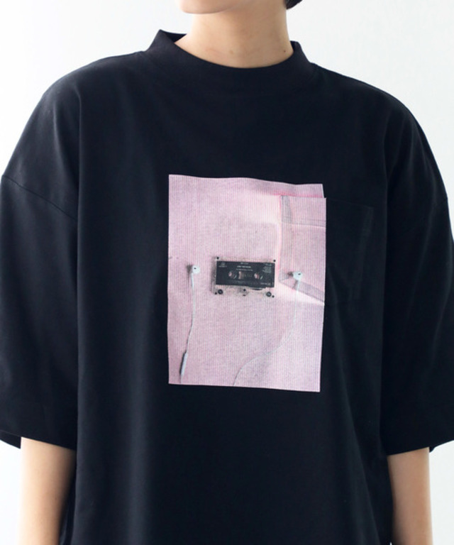ポケット付き半端袖 前面プリントフォトT・クルーネックTシャツ