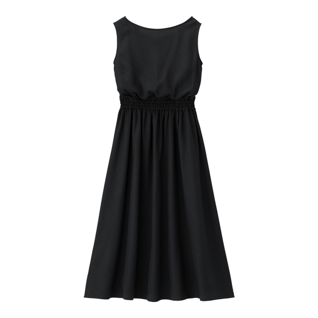 ウエストギャザーロングワンピース(ノースリーブ)