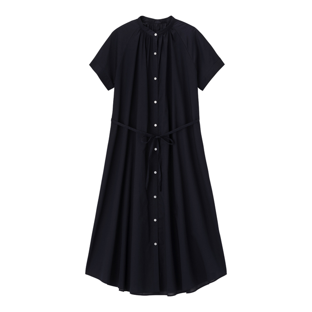 バンドカラーギャザーワンピース(半袖)