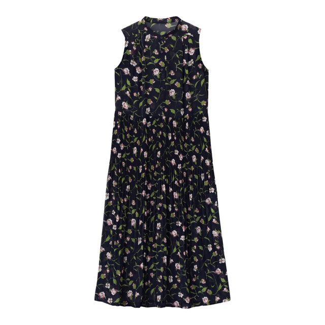 フラワープリントプリーツワンピース(ノースリーブ)