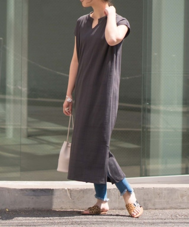 ランダムリブキーネックワンピース