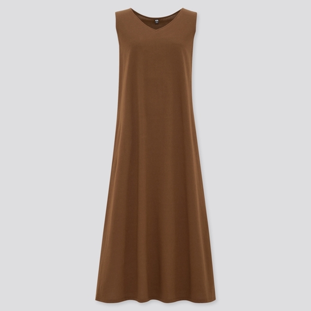 マーセライズコットンAラインロングワンピース（ノースリーブ）