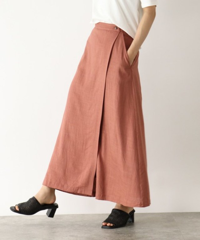 [洗える]麻混スリットロングスカート