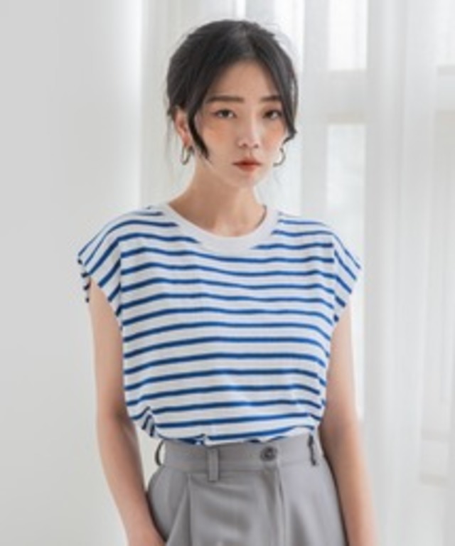 ノースリーブクルーネックボーダーＴシャツ