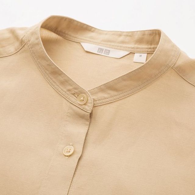 リネンブレンドスタンドカラーチュニック（長袖）