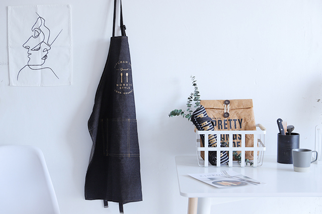 デニム エプロン ネイビー ストライプ
