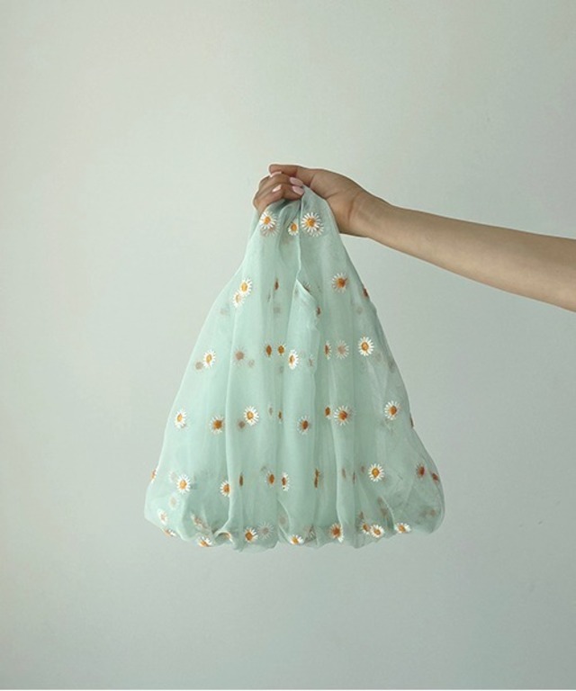 シフォン花刺繍シースルー トートバック