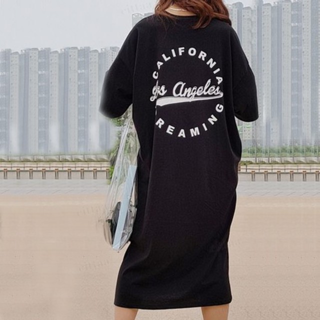 ラウンドLOGOロングTシャツワンピース