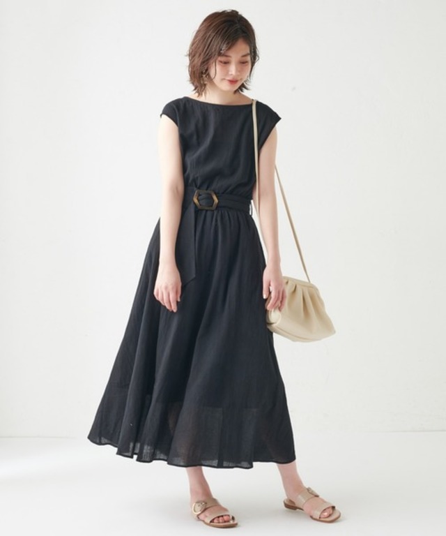 変形べっ甲ベルト涼しげワンピース