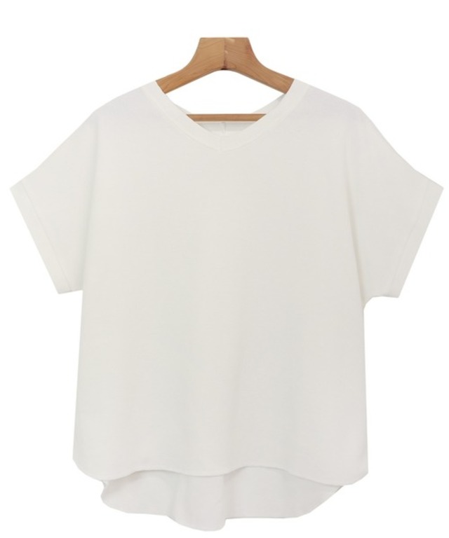 コットンワッフル半袖ドルマン背中タックTシャツ