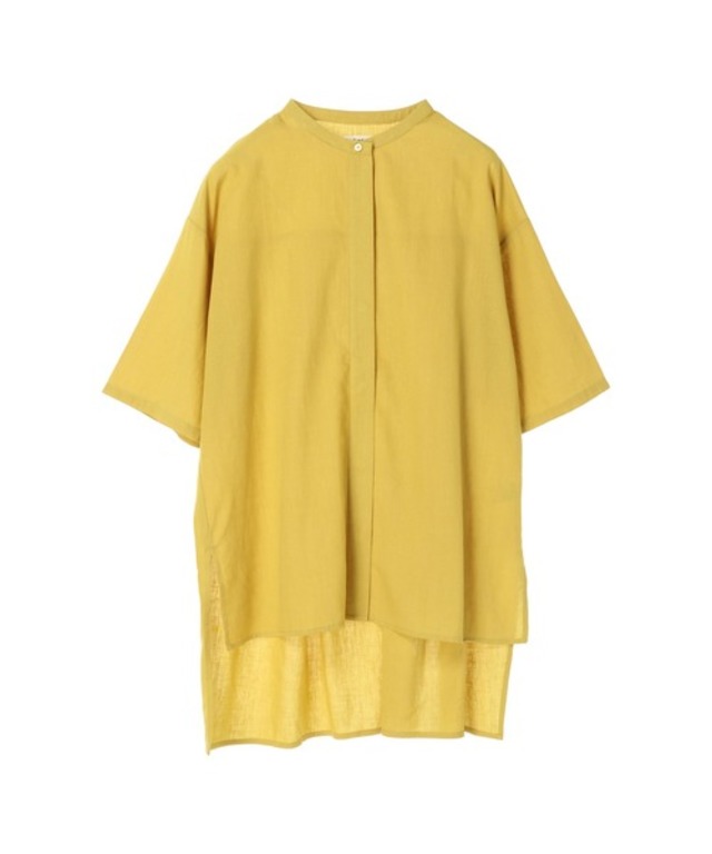 麻レーヨン半袖バンドカラーシャツ