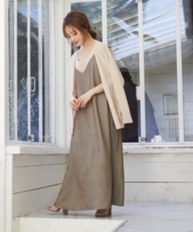 サテン ボリューム キャミソールロングワンピース