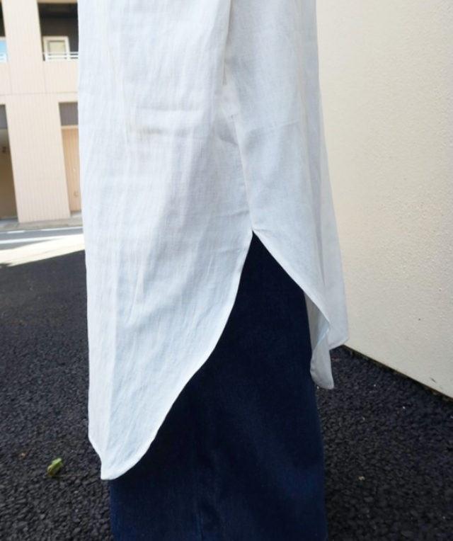 バンドカラー半袖シャツワンピ